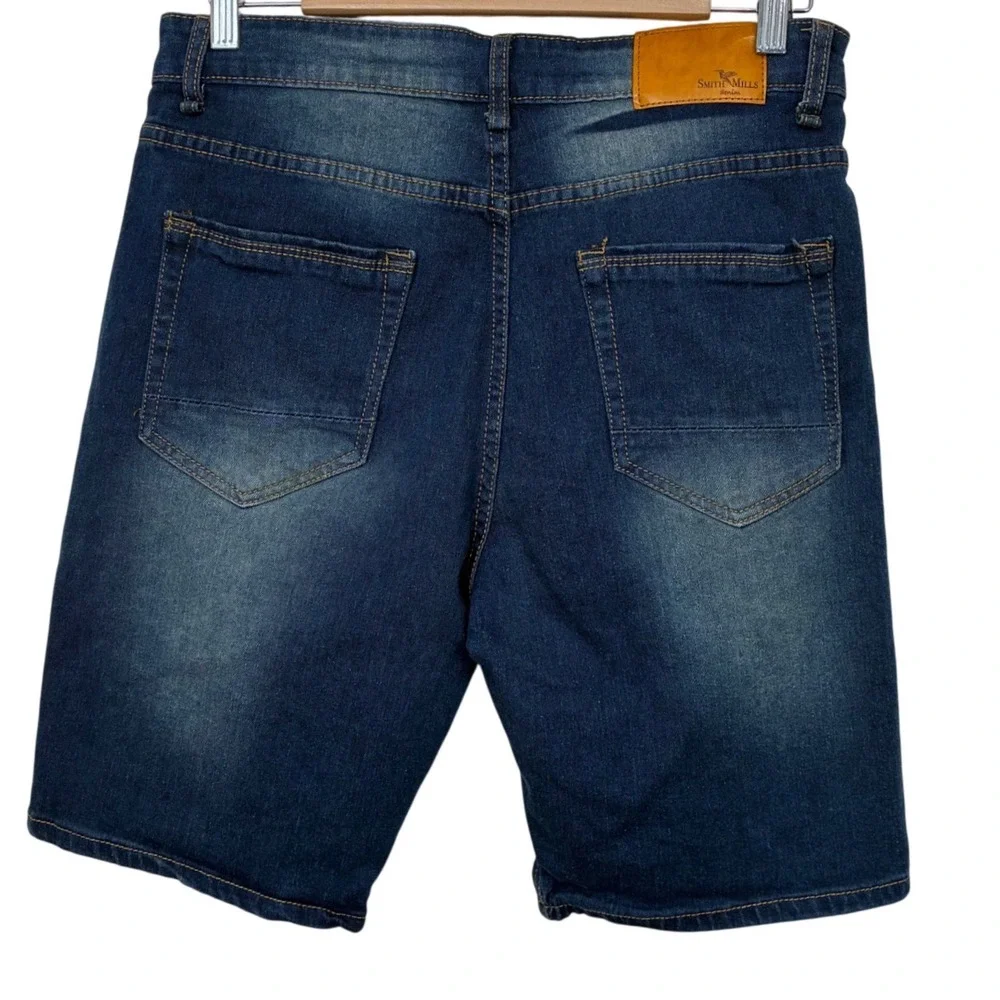 Smith & Mills Denim Shorts Dark Wash Stretch Size 30 Blue Tailored Fit RN 152752
